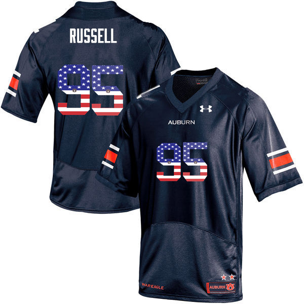 Men's Auburn Tigers #95 Dontavius Russell USA Flag Fashion Navy College Stitched Football Jersey
